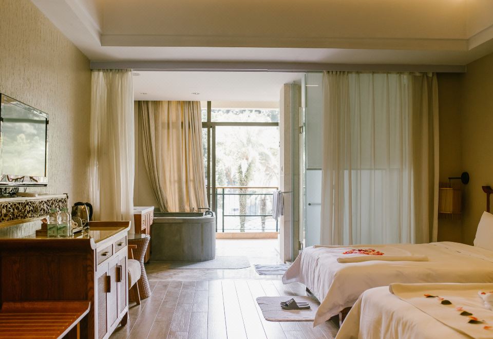 畔山温泉双床房-园林观景-独立泡池-认证温泉水质