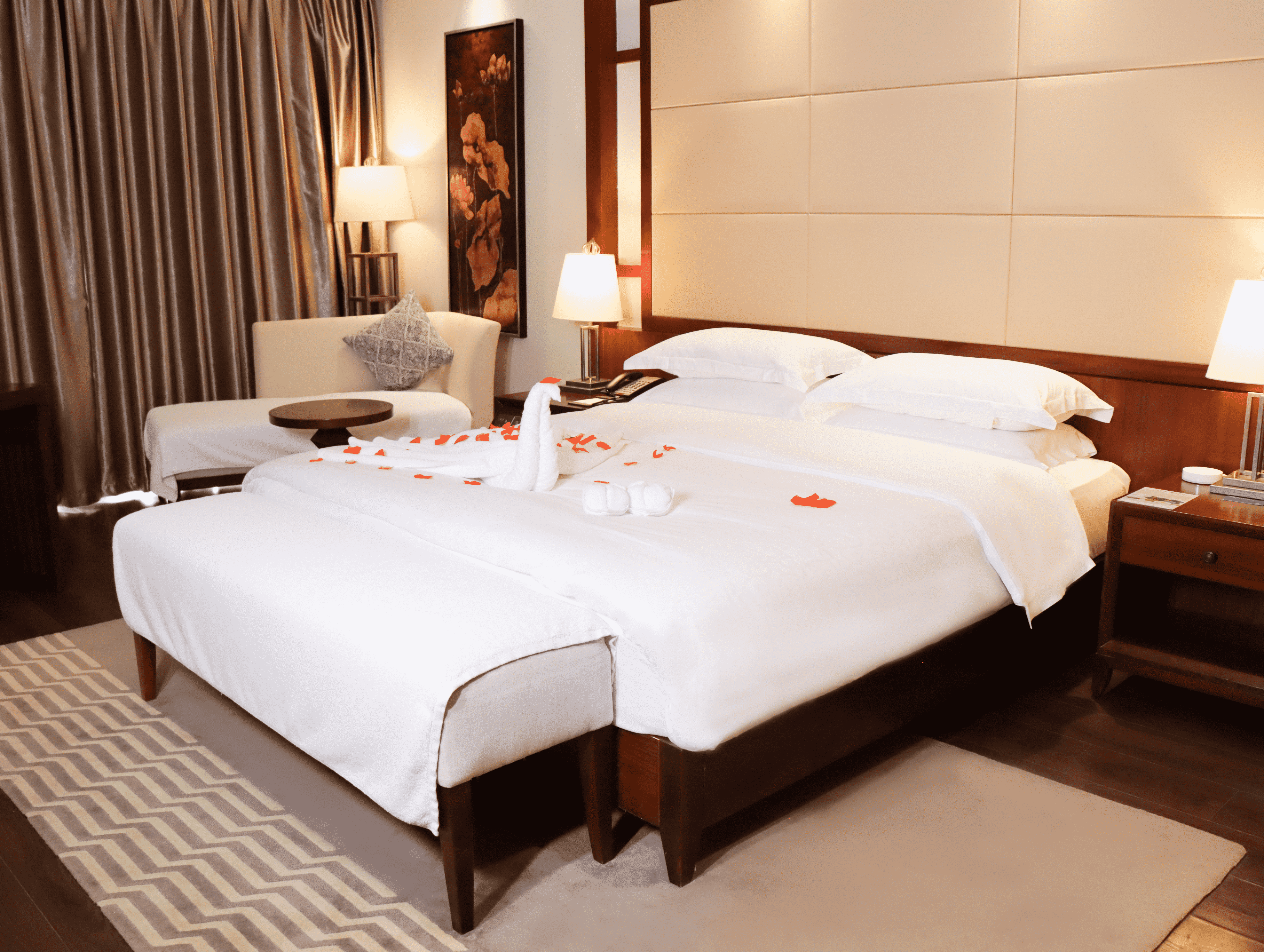 温泉双卧室豪华套房（观景阳台+大浴缸+湿蒸房+1淋浴）