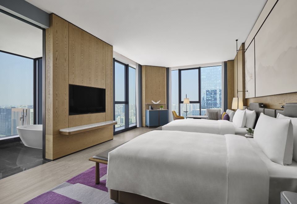 270°大落地窗城市景观|全景双床房