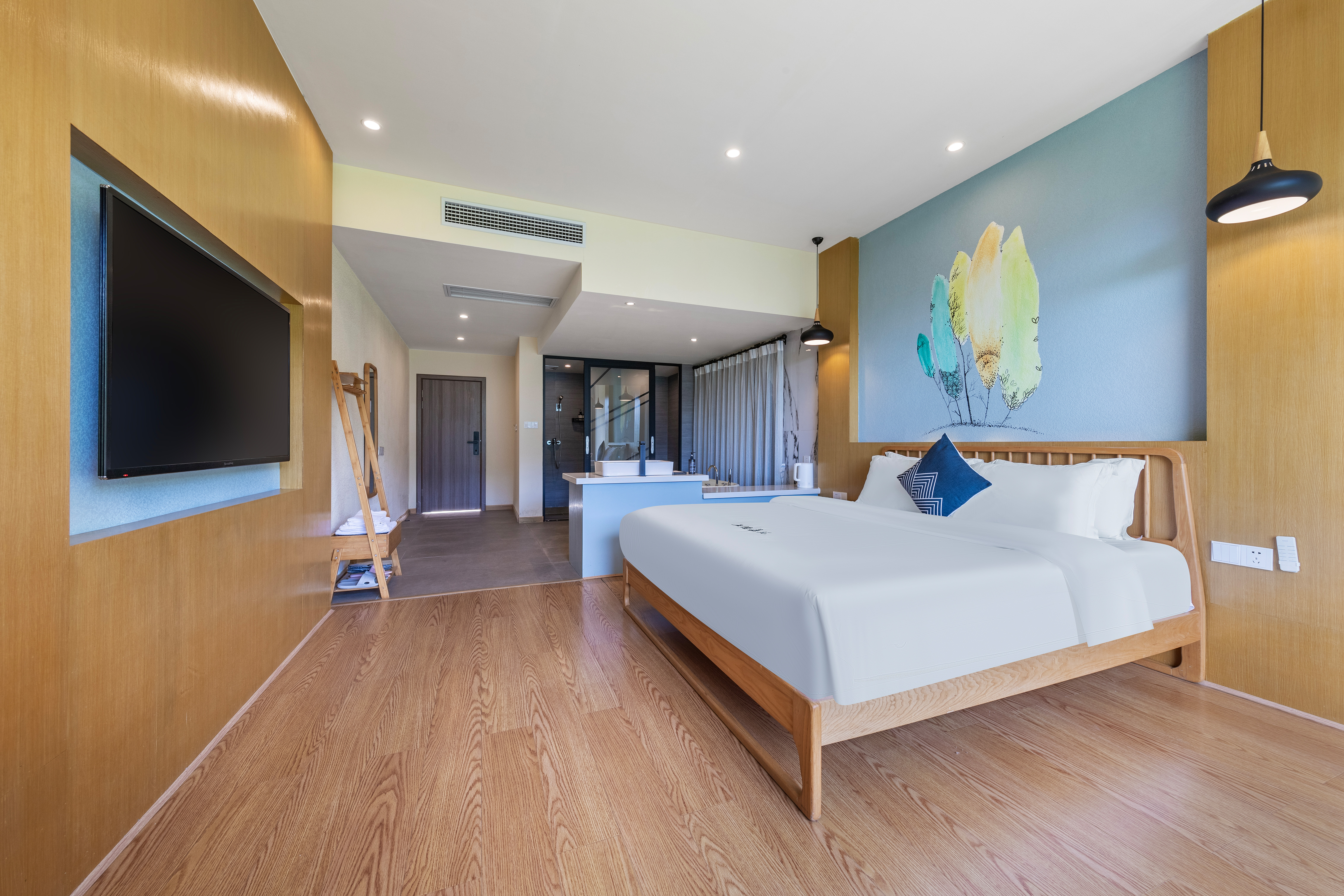 翠岭.春风.落地窗看日出山景全景大床房