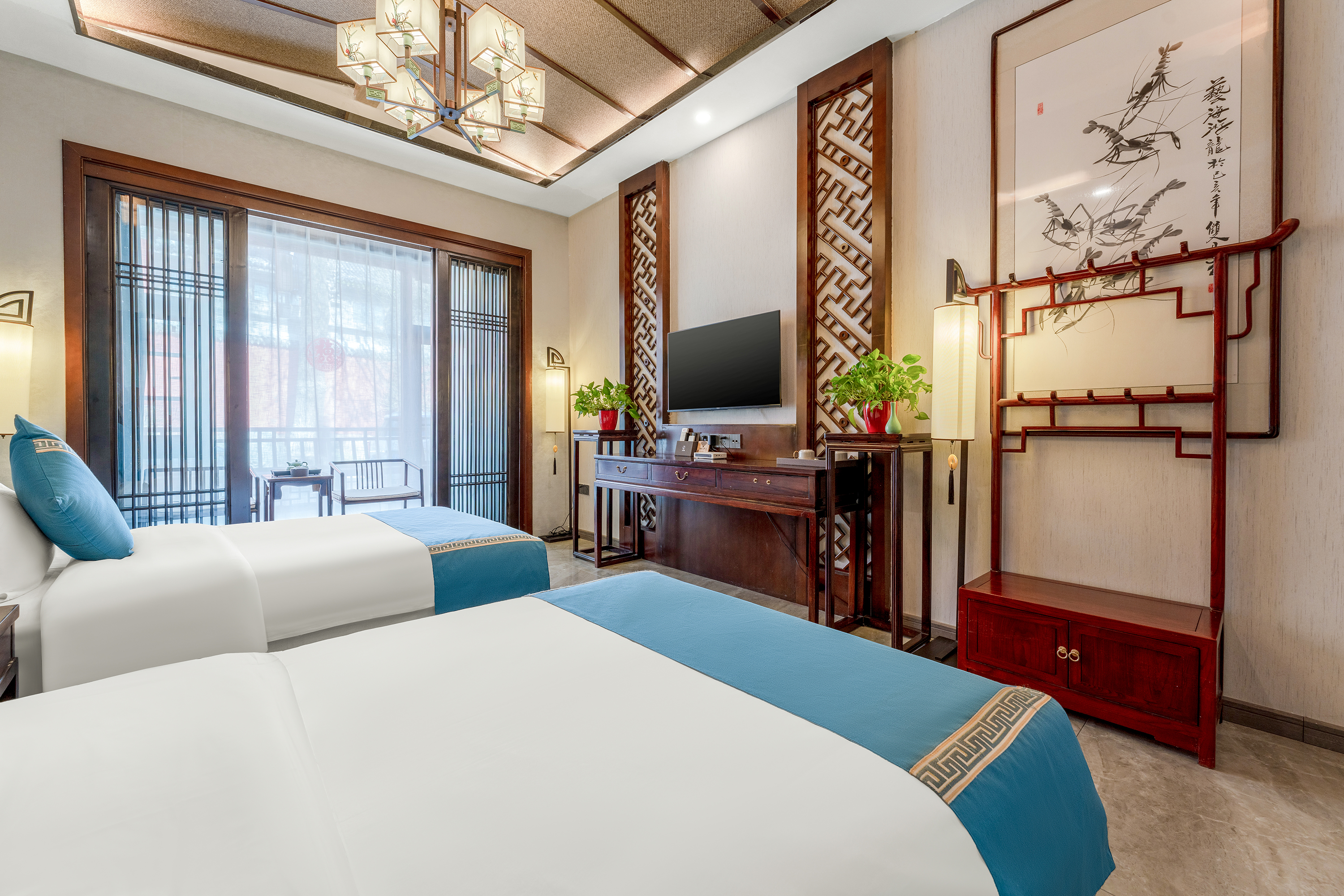 观景中式标间（席梦思乳胶床垫+蚕丝被芯+亲肤布草）