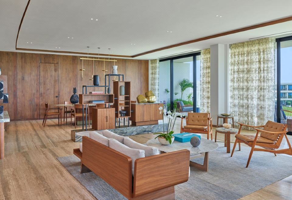 2 卧室總統套房， 卧室1:1張特大床 ， 卧室2:2張大床， 海景， 轉角房， 水池