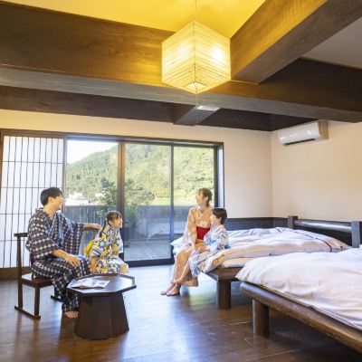 【禁煙】スイート和洋室ツイン「天空庵」展望風呂付 湯快リゾート 湯原温泉 輝乃湯 クーポン