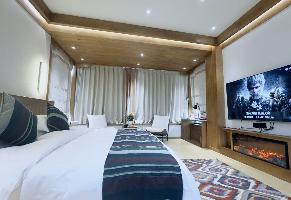 Mountain-View Boutique Double Bed Room With Tub (Floor Heating + Humidifier + Oxygen Generator + Mini Fridge)