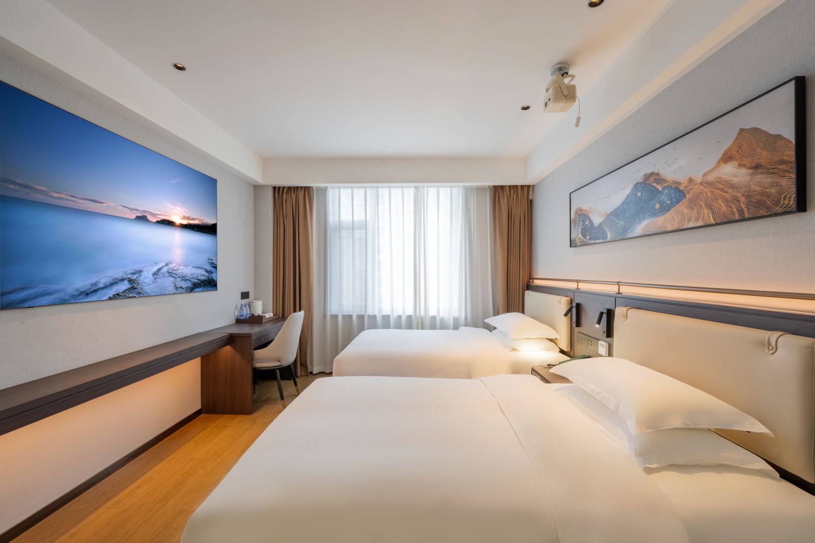 Xingbo Hotel (Xi 'an Bell Tower station Yongningmen Branch)泊享观影双床房