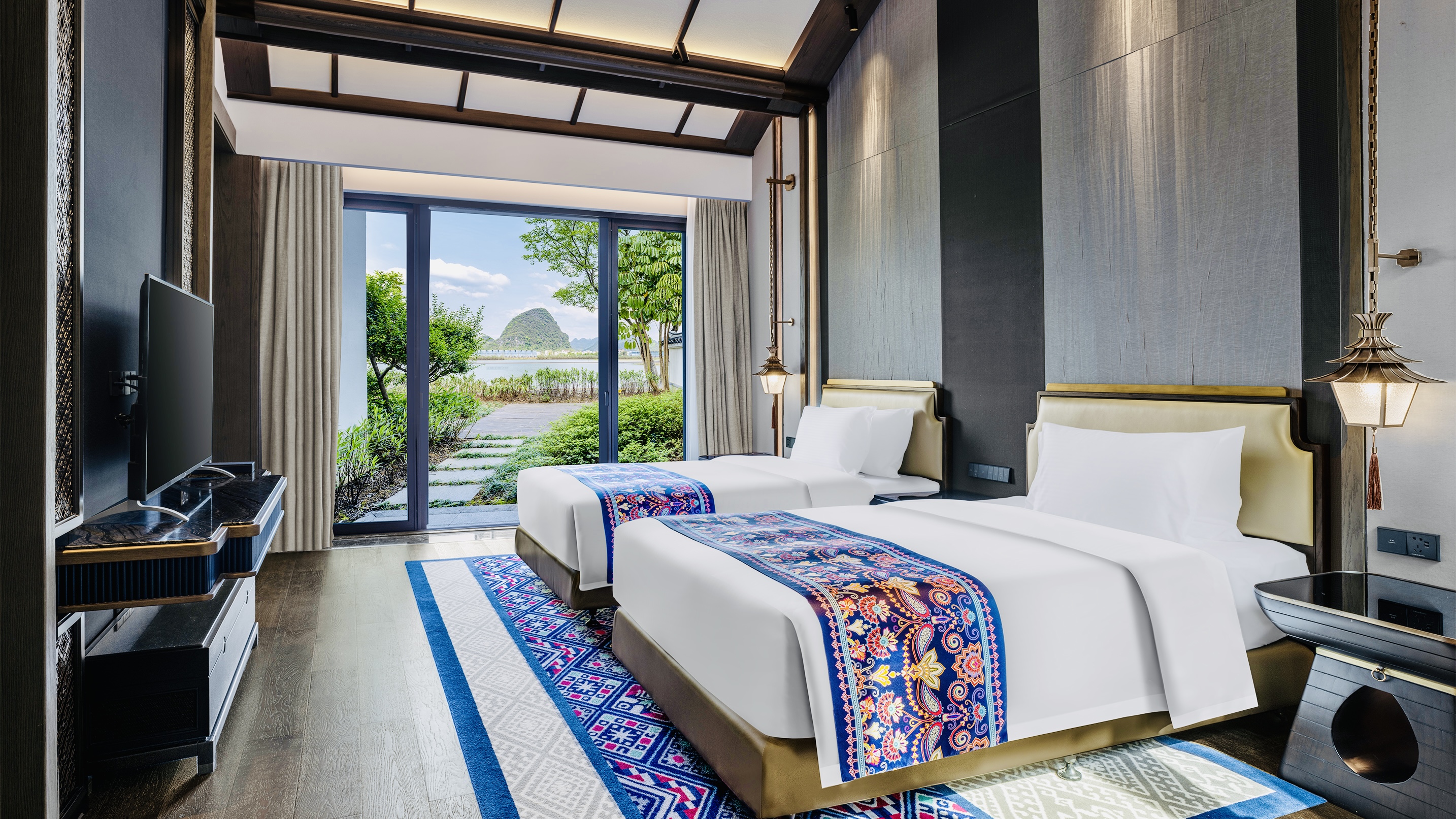 湖景庭院露台双床单卧别墅