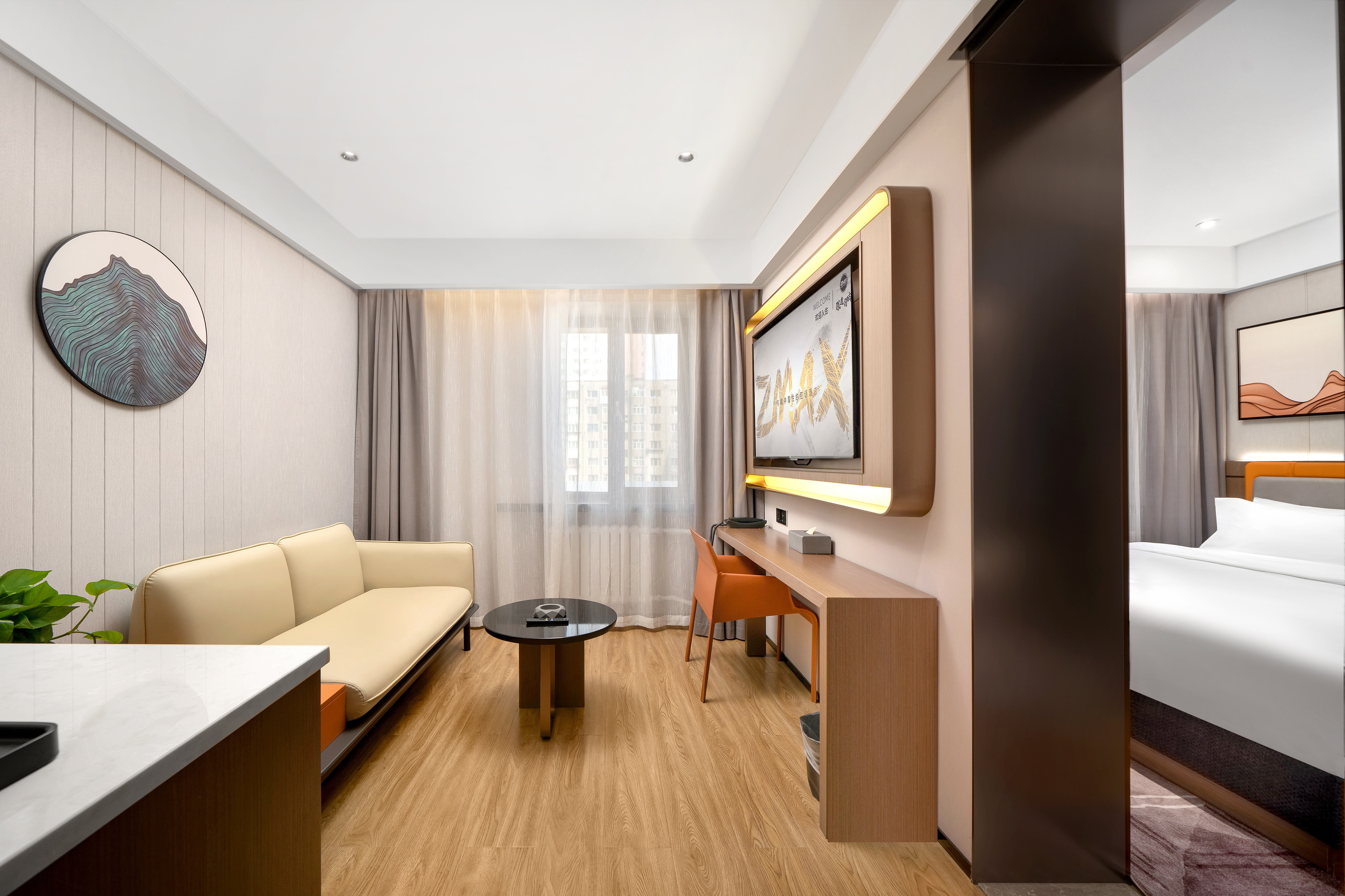 ZMAX Manxi Hotel (Harbin Central Street Sophia Church Store)有个客厅 XL（智能语音操控）