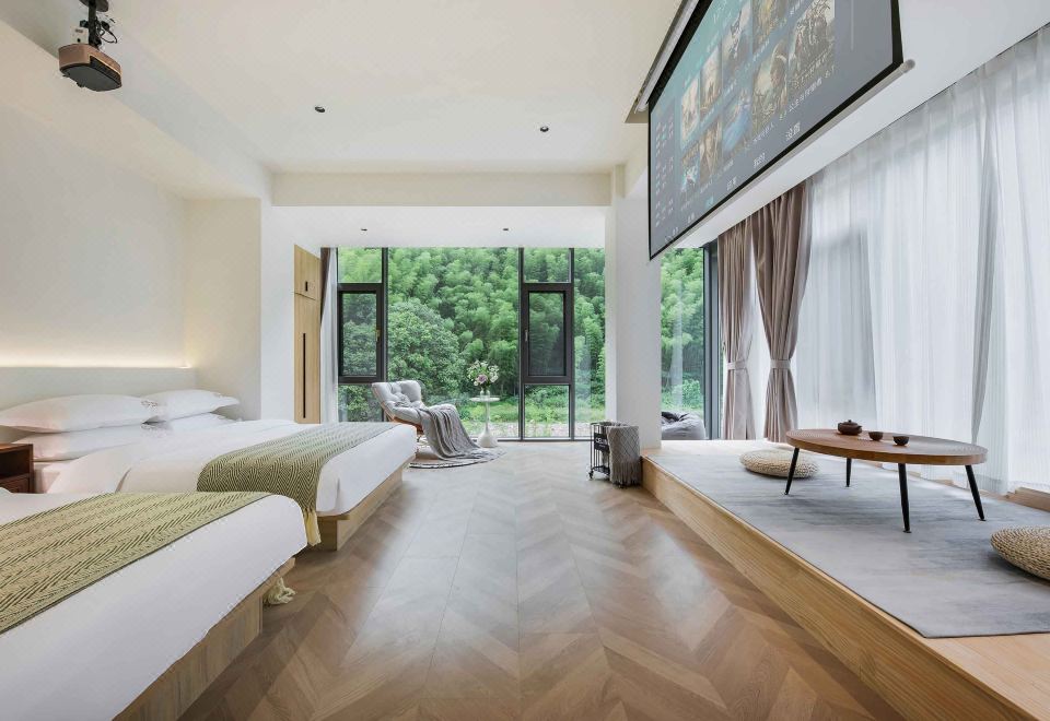 Ximeng Unique Family Twin Room With 270 ° Wannan Stream-View Window, 100-Inch Projection, Tatami Tea Table&Smart Toilet