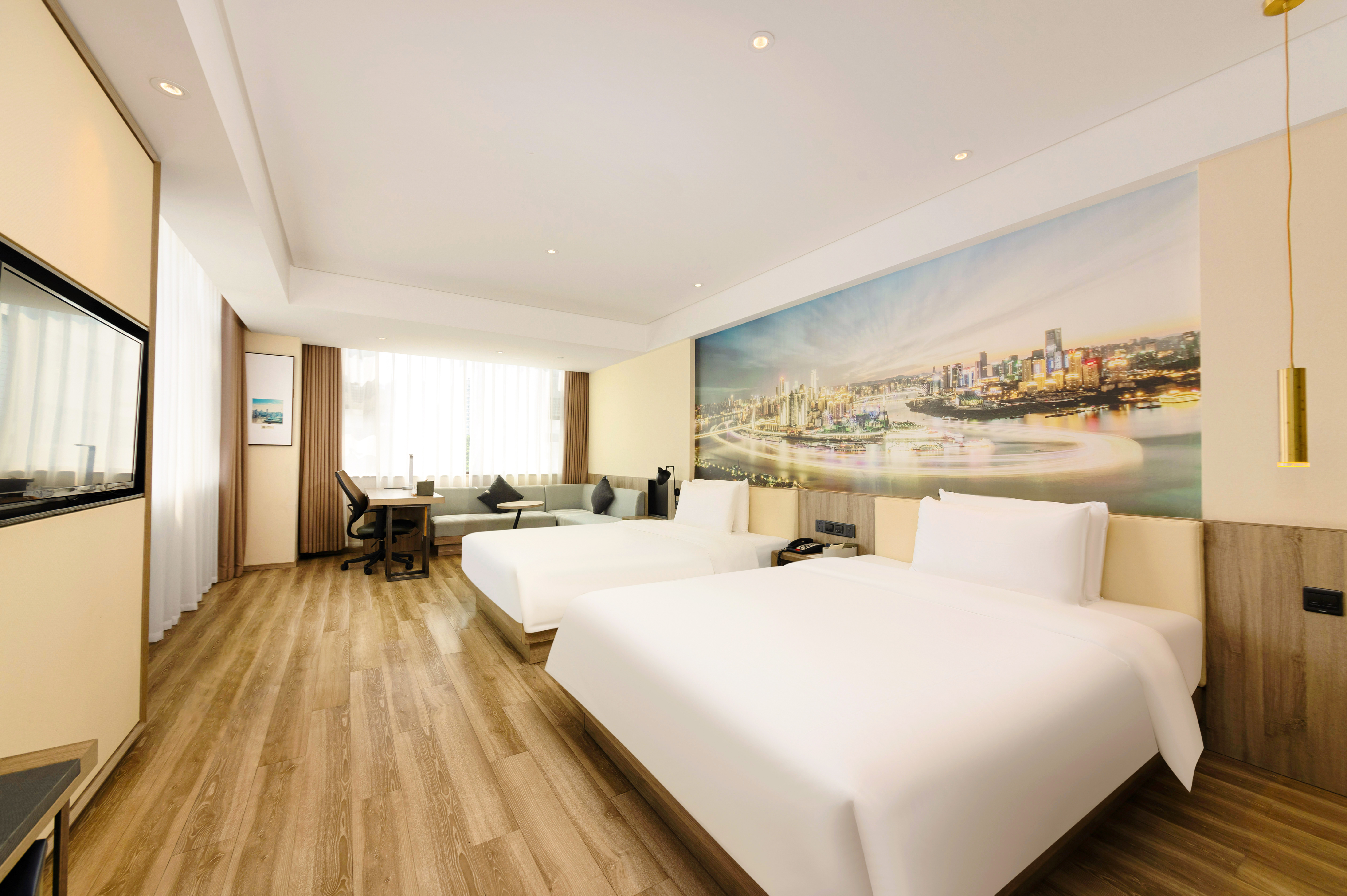 几木景观双床房（深睡PRO枕+LaiFen吹风+小冰箱+浴袍）