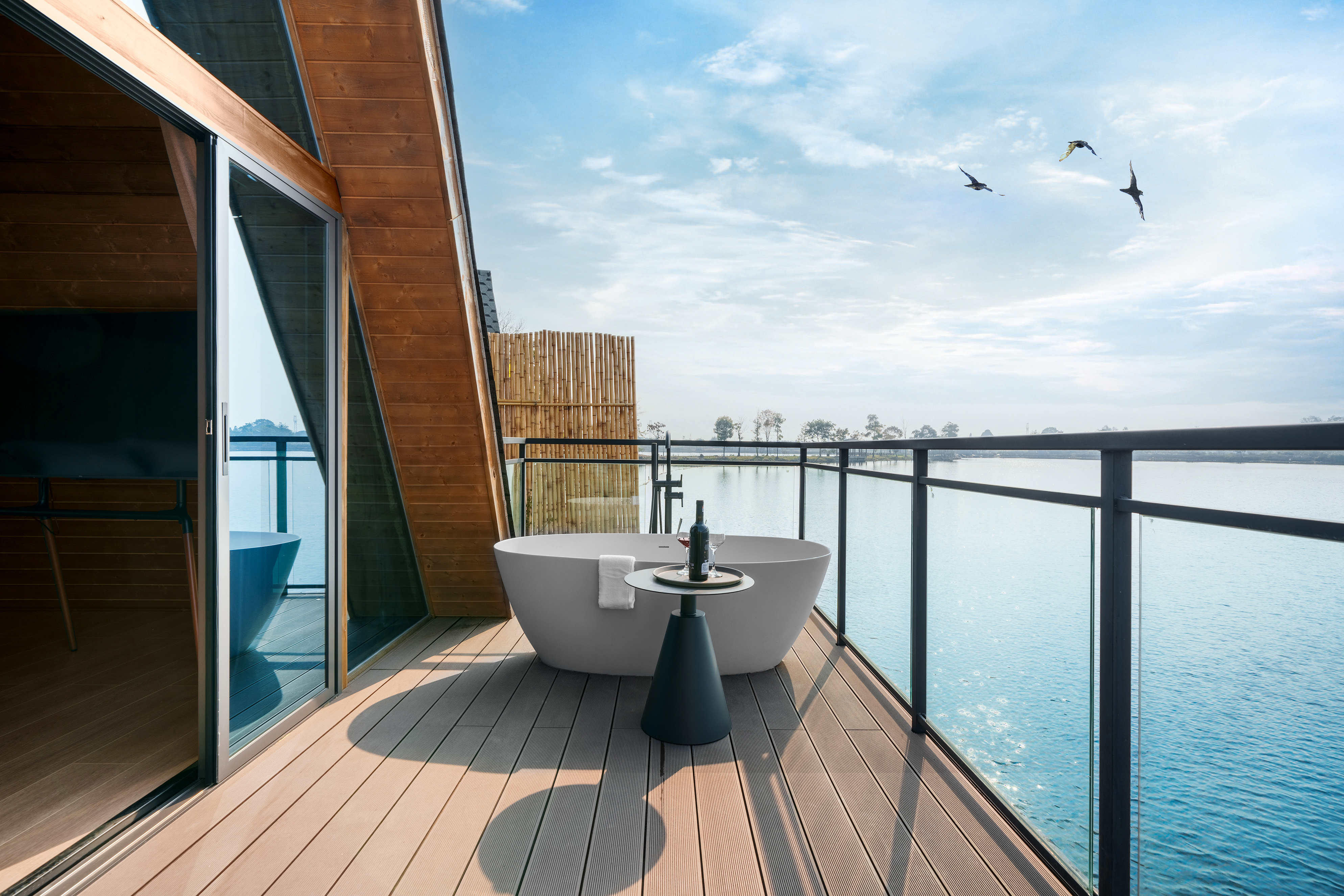 云海.360°湖景大床房「湖景陽臺·陽臺浴缸·湖景花園」