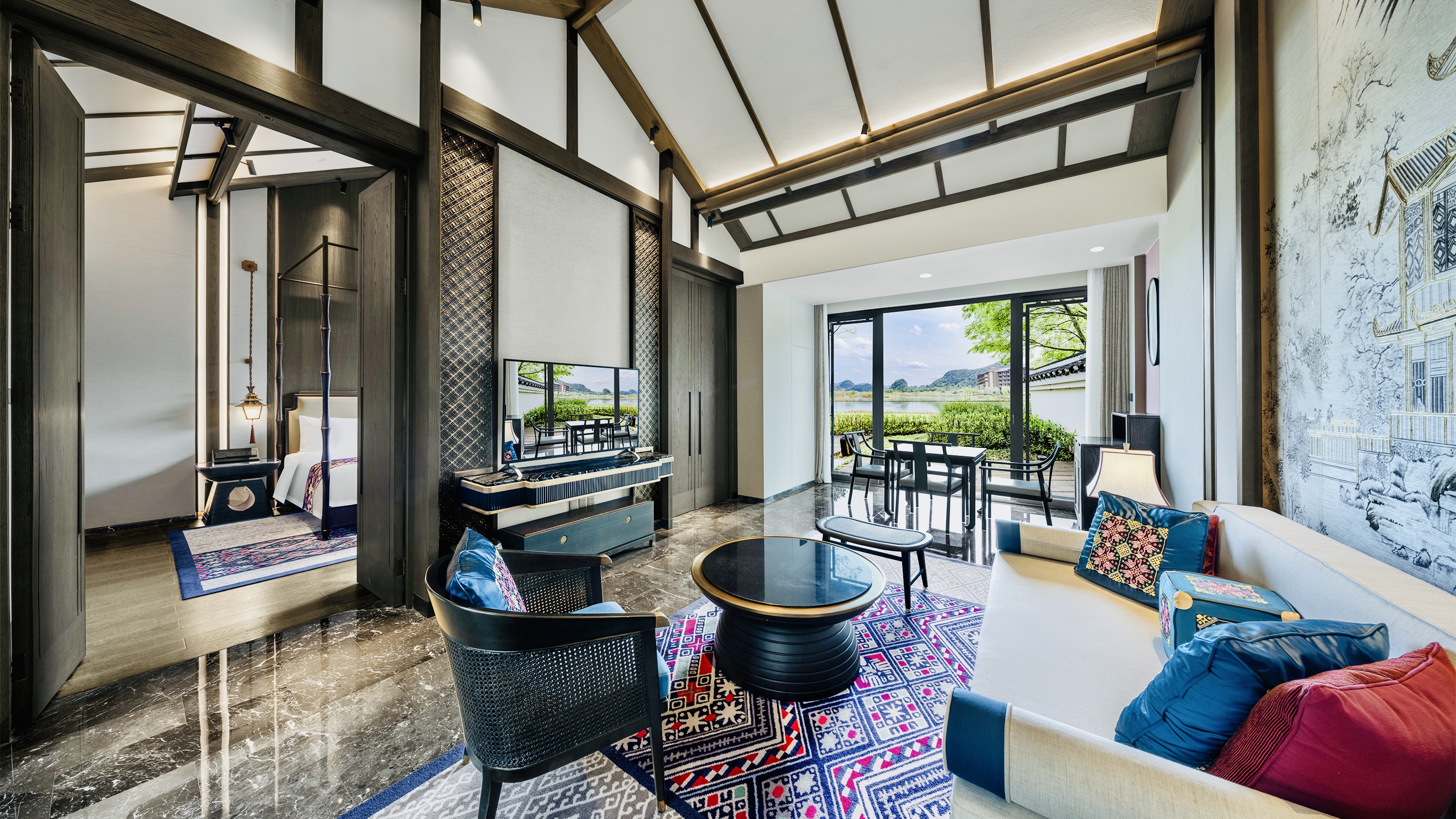 湖景庭院露台大床单卧别墅