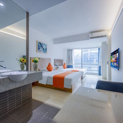 高級雙床房（親子床型+廣角景觀） 廣州天美酒店公寓（廣州太古滙石牌橋地鐵站店）優惠