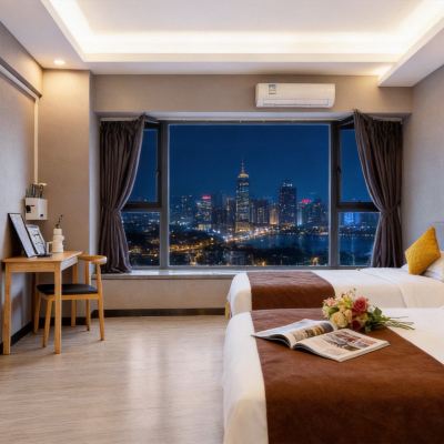 樂園景觀雙床房［VIP視頻會員+金可兒床墊］ 螢火電競概念公寓（廣州融創文旅城店）優惠