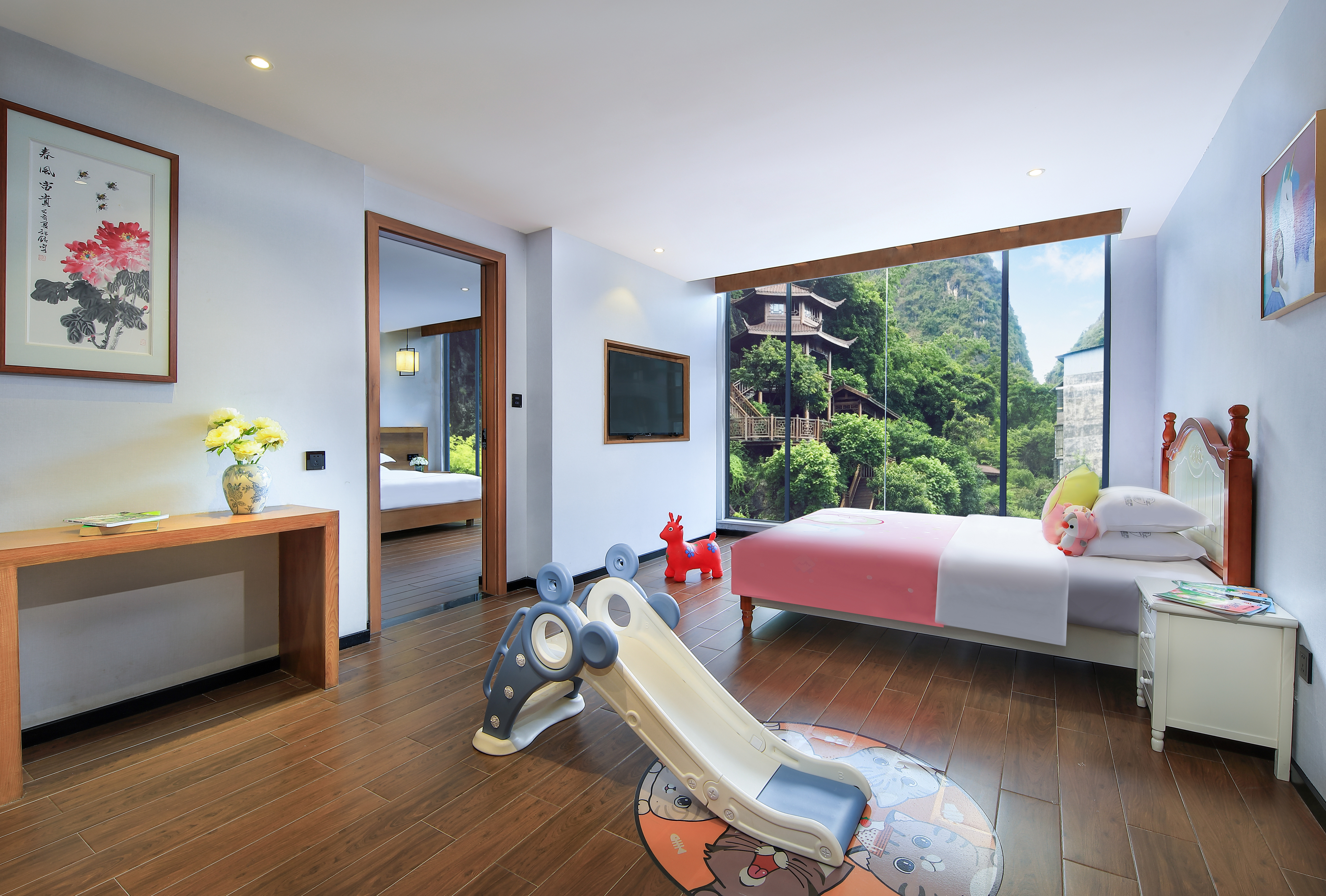 园景亲子套房+园林景观+小童滑梯+小童帐篷+mini吧