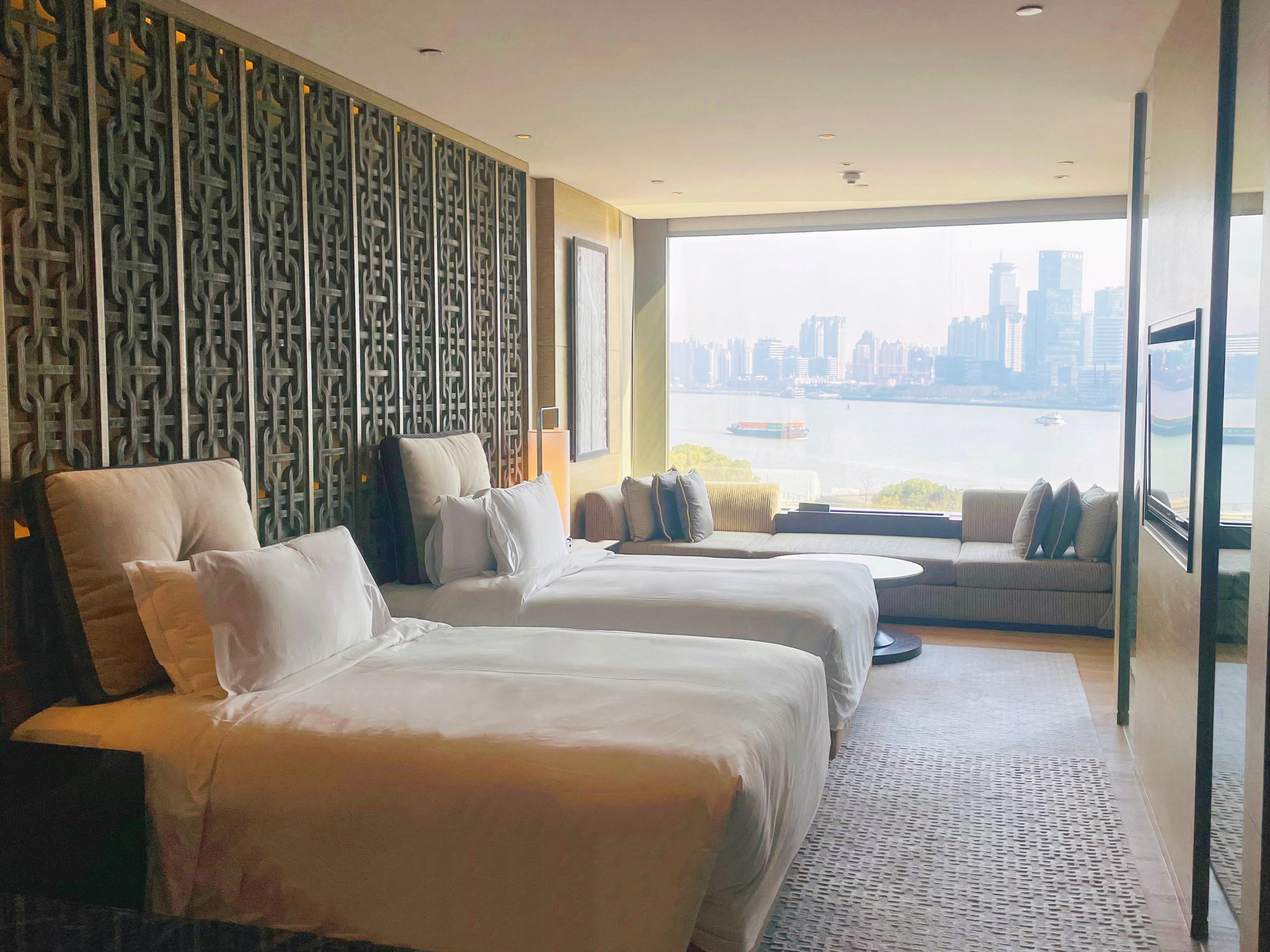 江景双床房|落地观景窗|圆形泡池浴缸