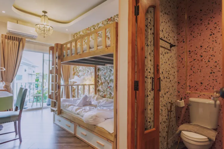 Private small double bunk bed with balcony