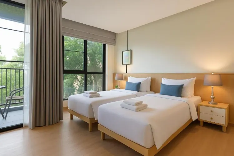 ห้องดีลักซ์ เตียงแฝด วิวสวน
