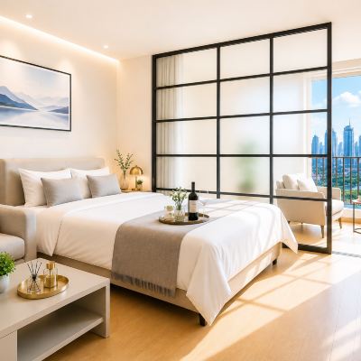 地王大廈丨商務精品大床房「內陽台+洗烘一體機+冰箱」 萬科深南道68號公寓（深圳東門湖貝地鐵站店）優惠