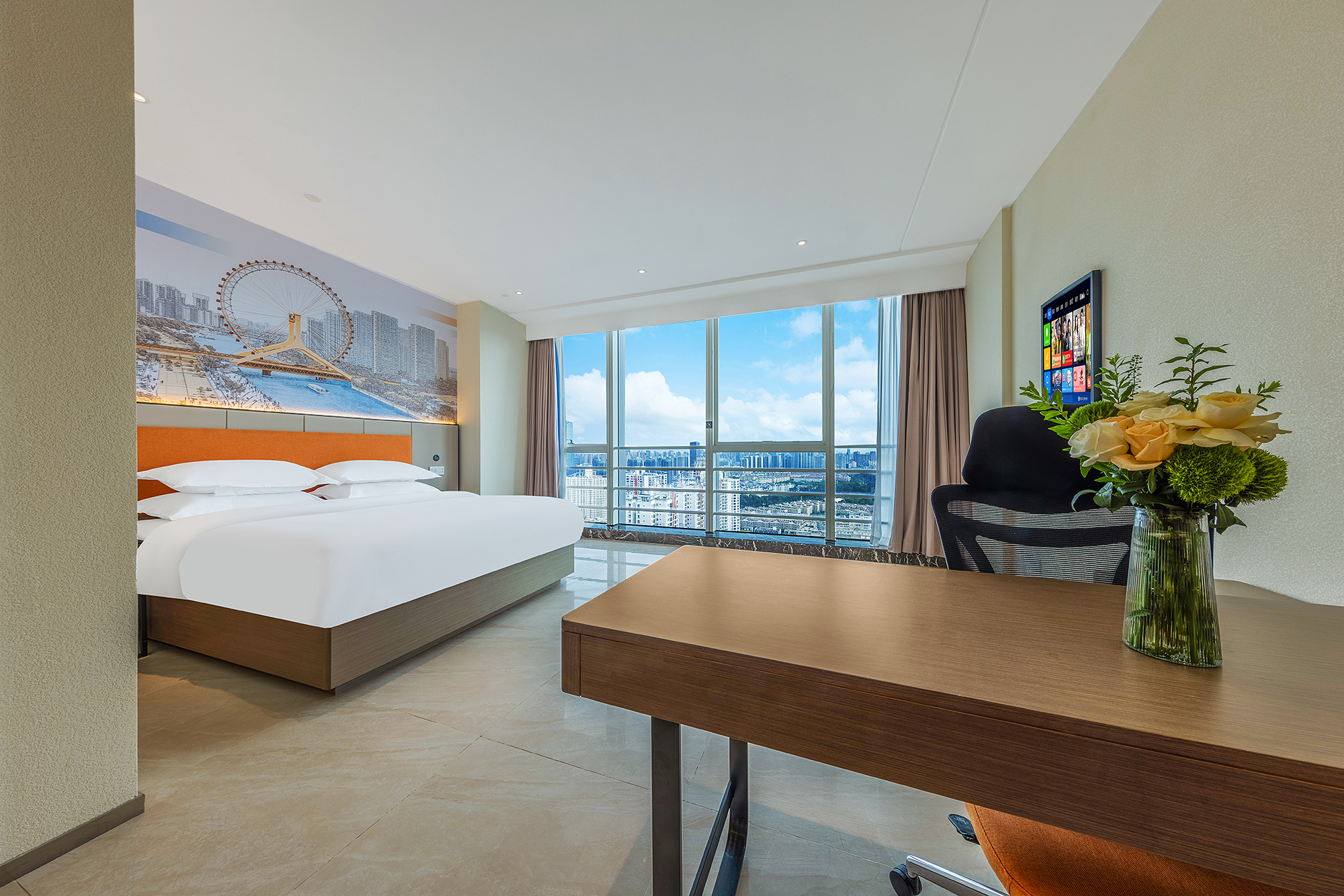 观云·杠上开花麻将大床套房[城市天际+棋牌茶台+静逸舒适]