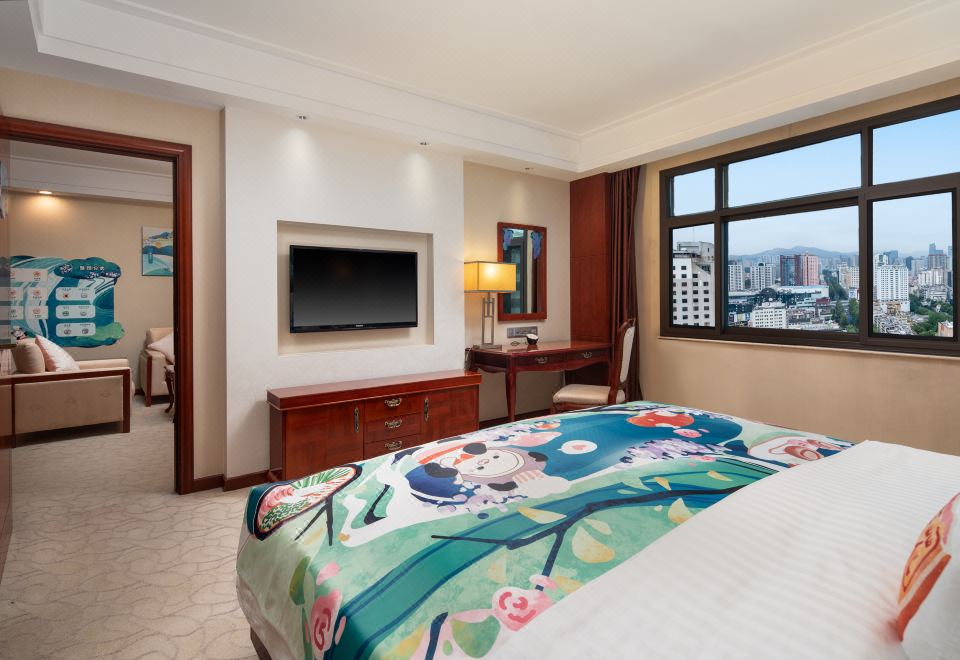 主题亲子套房「可爱趣玩屋+2床1厅+益智积木+欢乐木马」