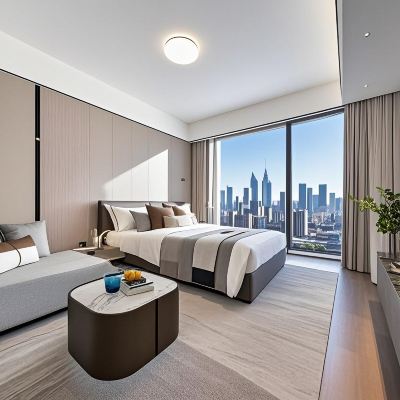 雲端大床房（陽台+高空城景+懶人沙發+冰箱洗衣機+休閒辦公區域） 榆漫居行政公寓（深圳會展中心下沙地鐵站店）優惠