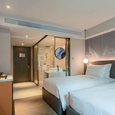 典雅雙床房（智能馬桶+電動窗簾+電視投屏） 廣州珠江新城五羊邨地鐵站琥珀公館優惠