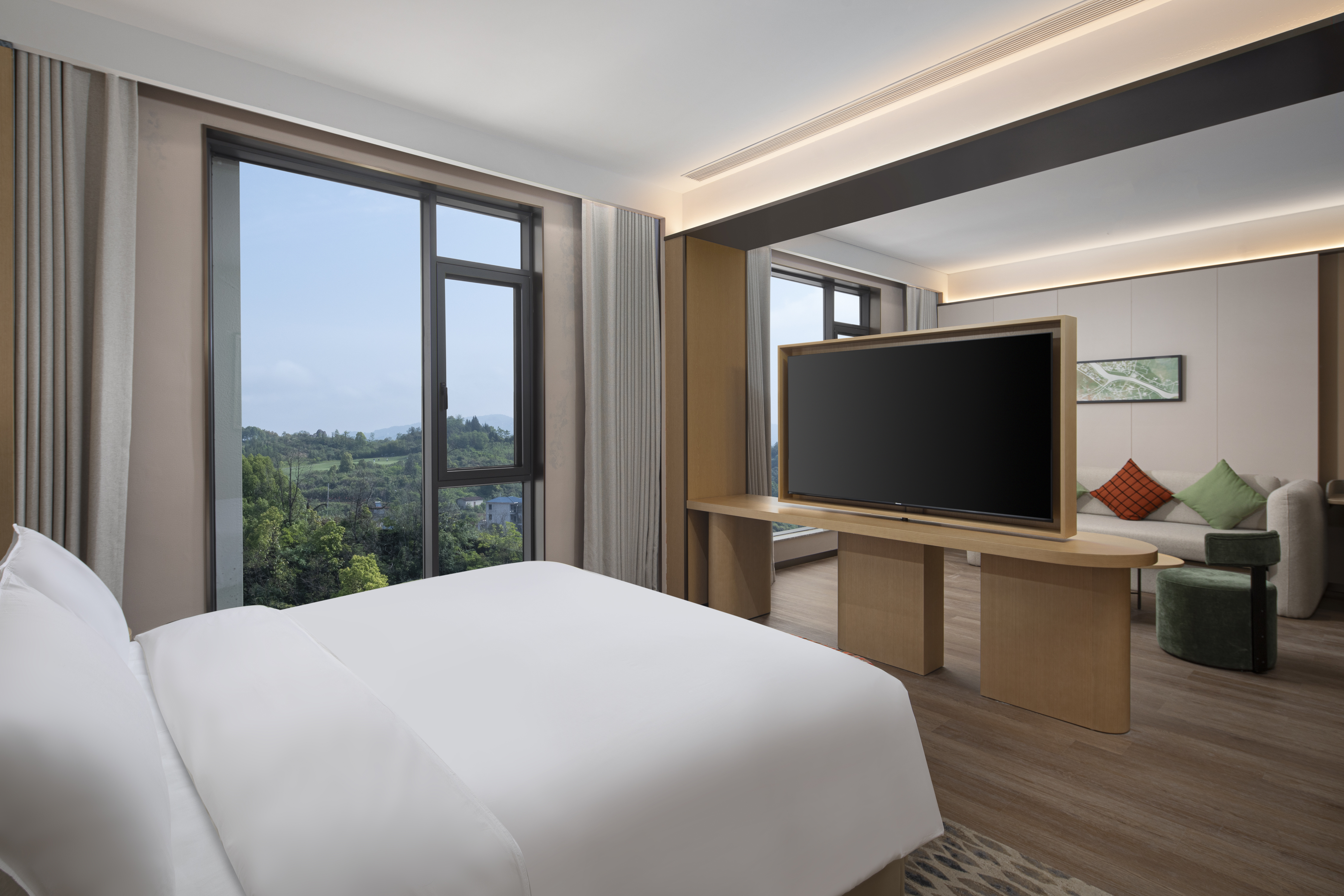 花园豪华家庭房|观泳池+丝涟床垫+新风系统+梳化床