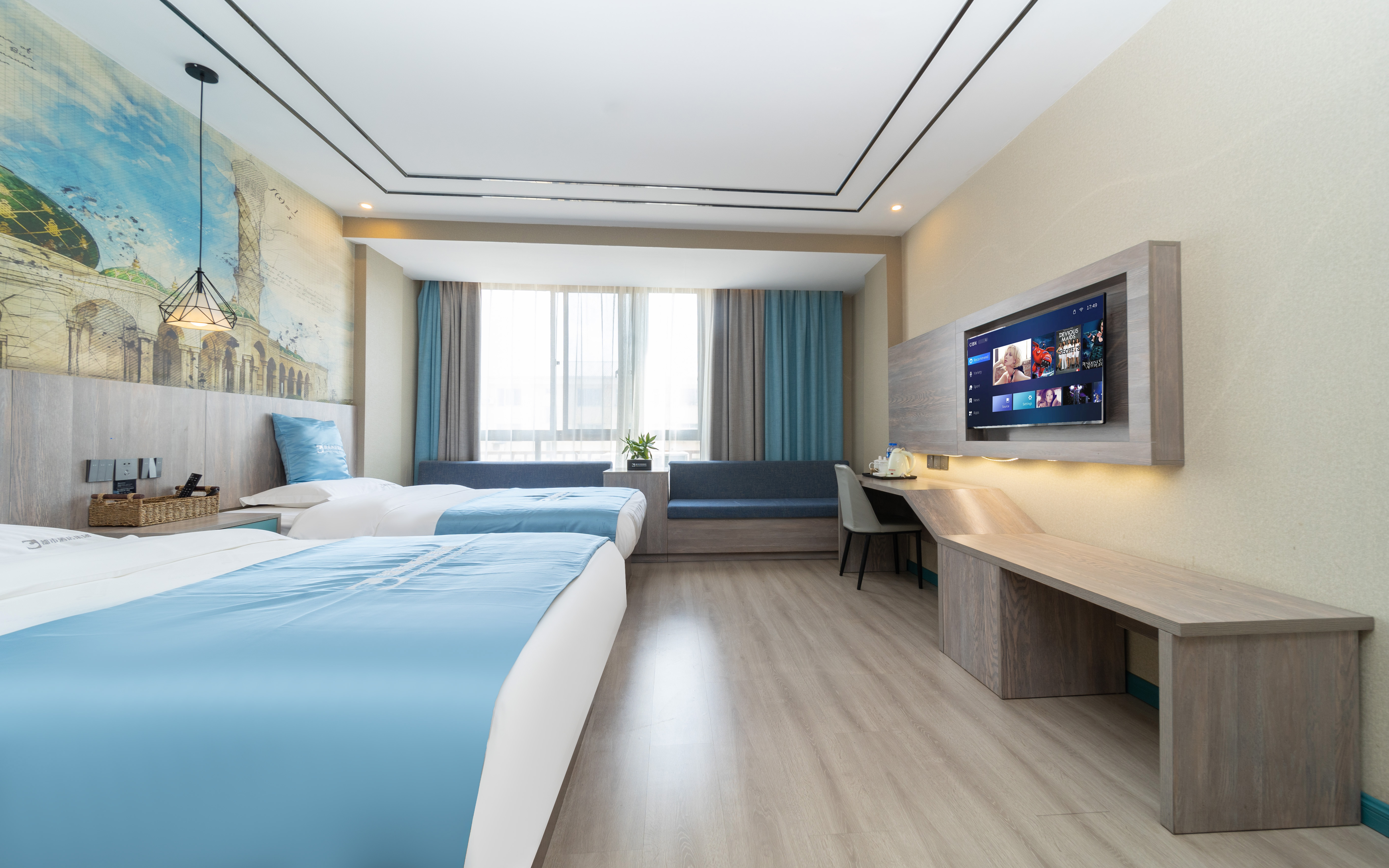 雅致-雙床房【采光通透+乾濕分離+水街夜景】