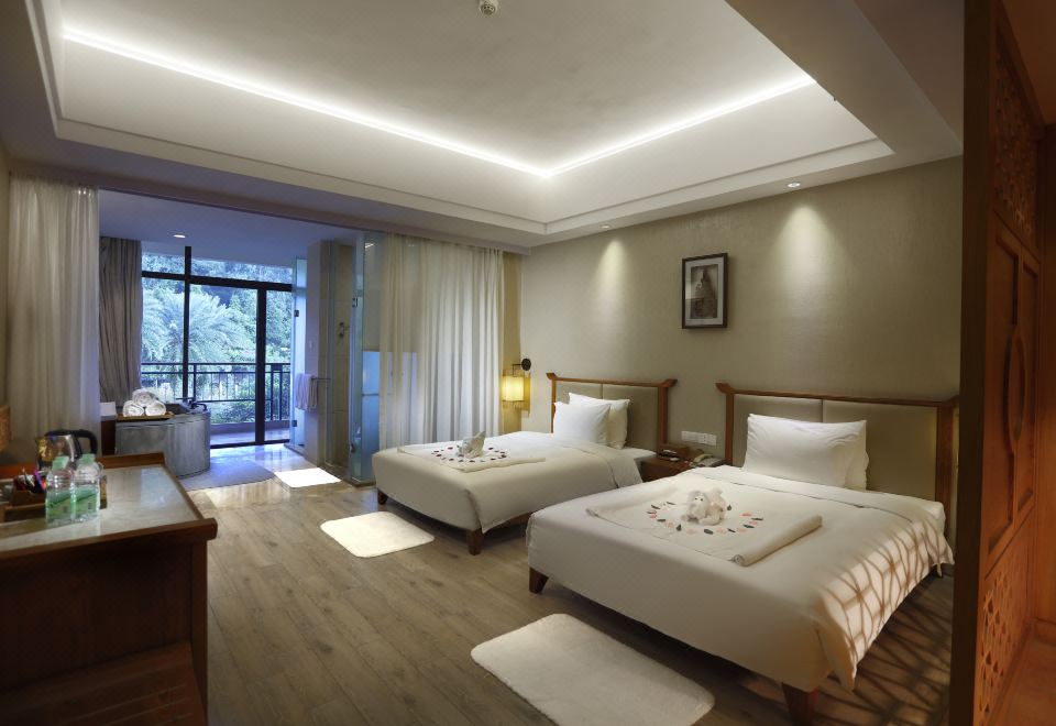 畔山温泉双床房-园林观景-独立泡池-认证温泉水质