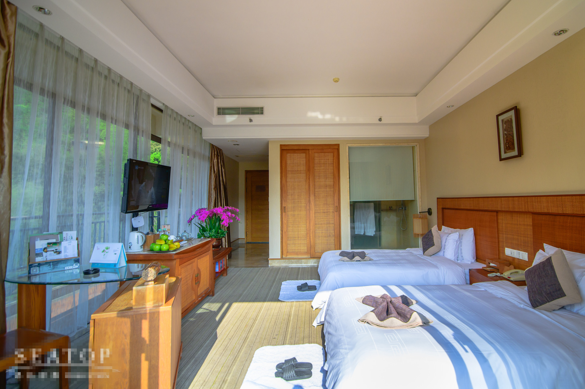 畔山观景双床房-景观阳台-认证水质温泉水