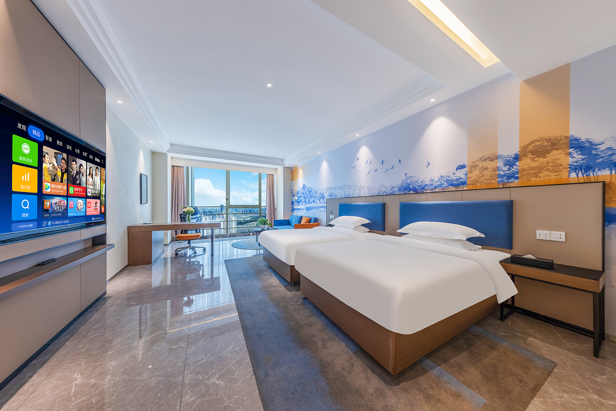 等云·观澜高级双床房[4层隔音+地标景观+零压床垫]