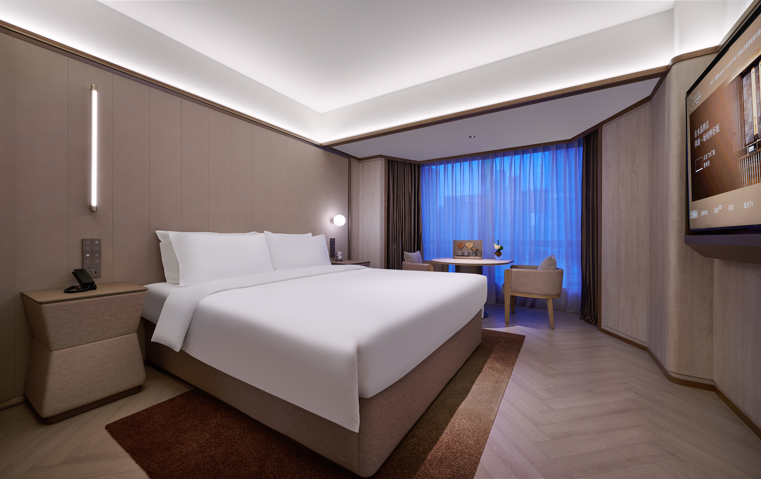 豪華大床房（陽光滿屋，城市夜景、65寸可投屏電視）