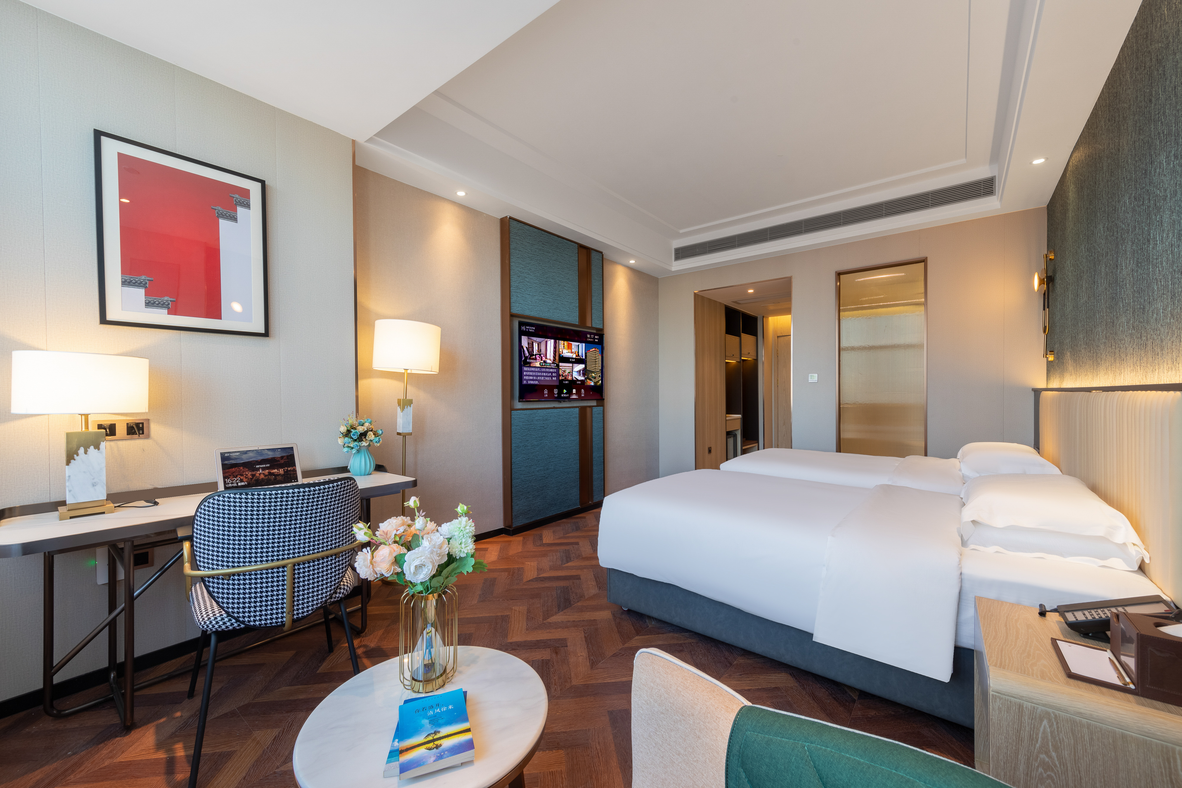 精致双床房（智能马桶-小冰箱-裸棉寝具-城市景观）