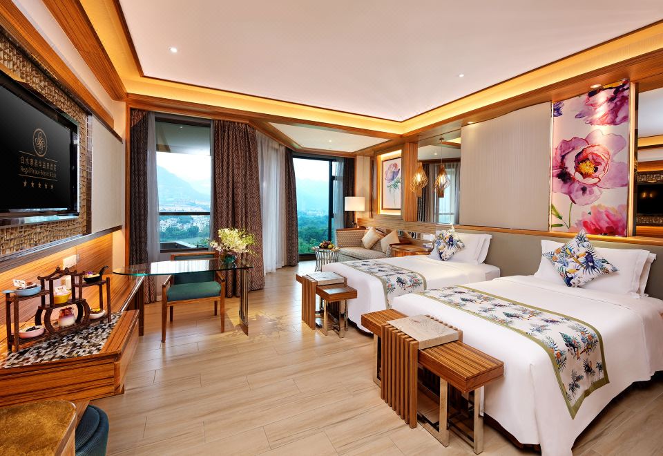 园景温泉双床房-私家泡池-认证温泉水入房-景观阳台-独立浴缸