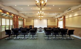 a large conference room with rows of chairs arranged in a semicircle , and a projector on the wall at Hotel Bellinzona Daylesford
