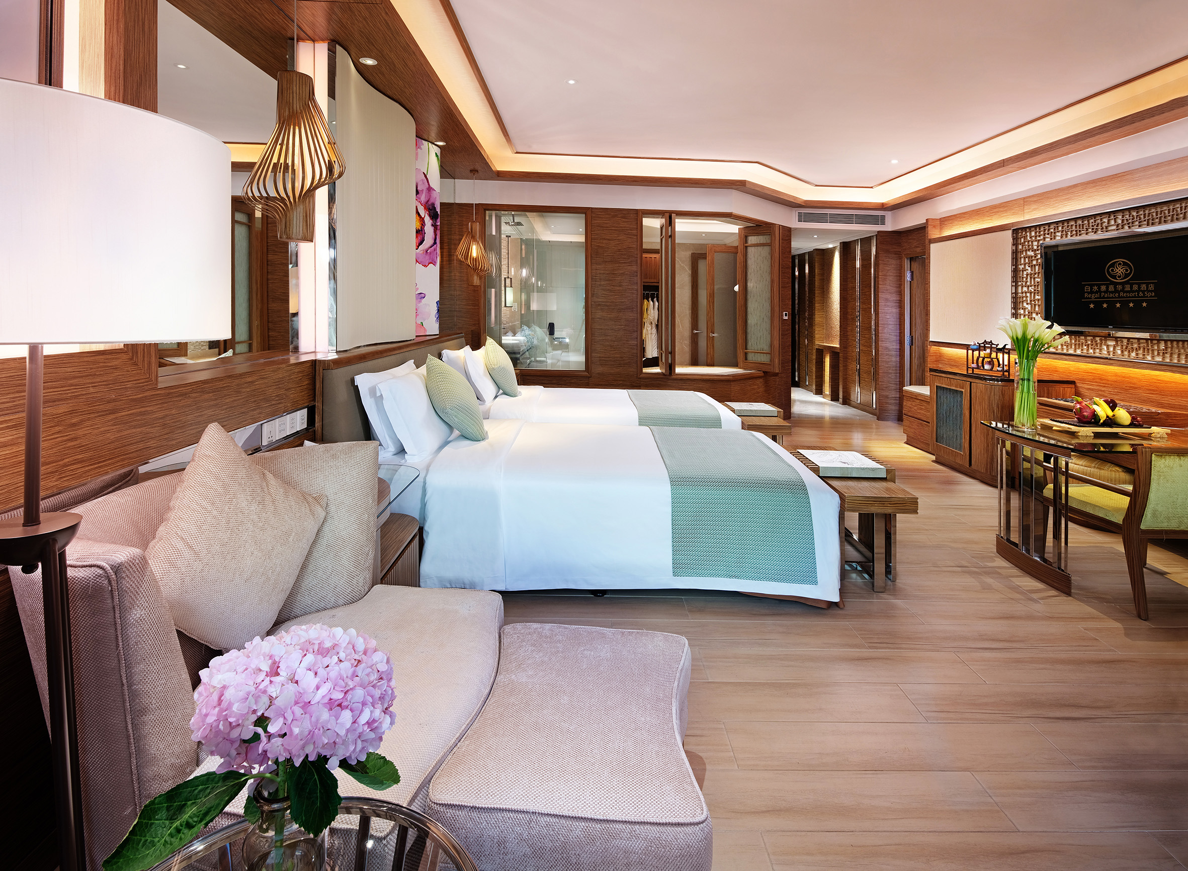 園景溫泉雙床房-私家泡池-認證溫泉水入房-景觀陽臺-獨立浴缸