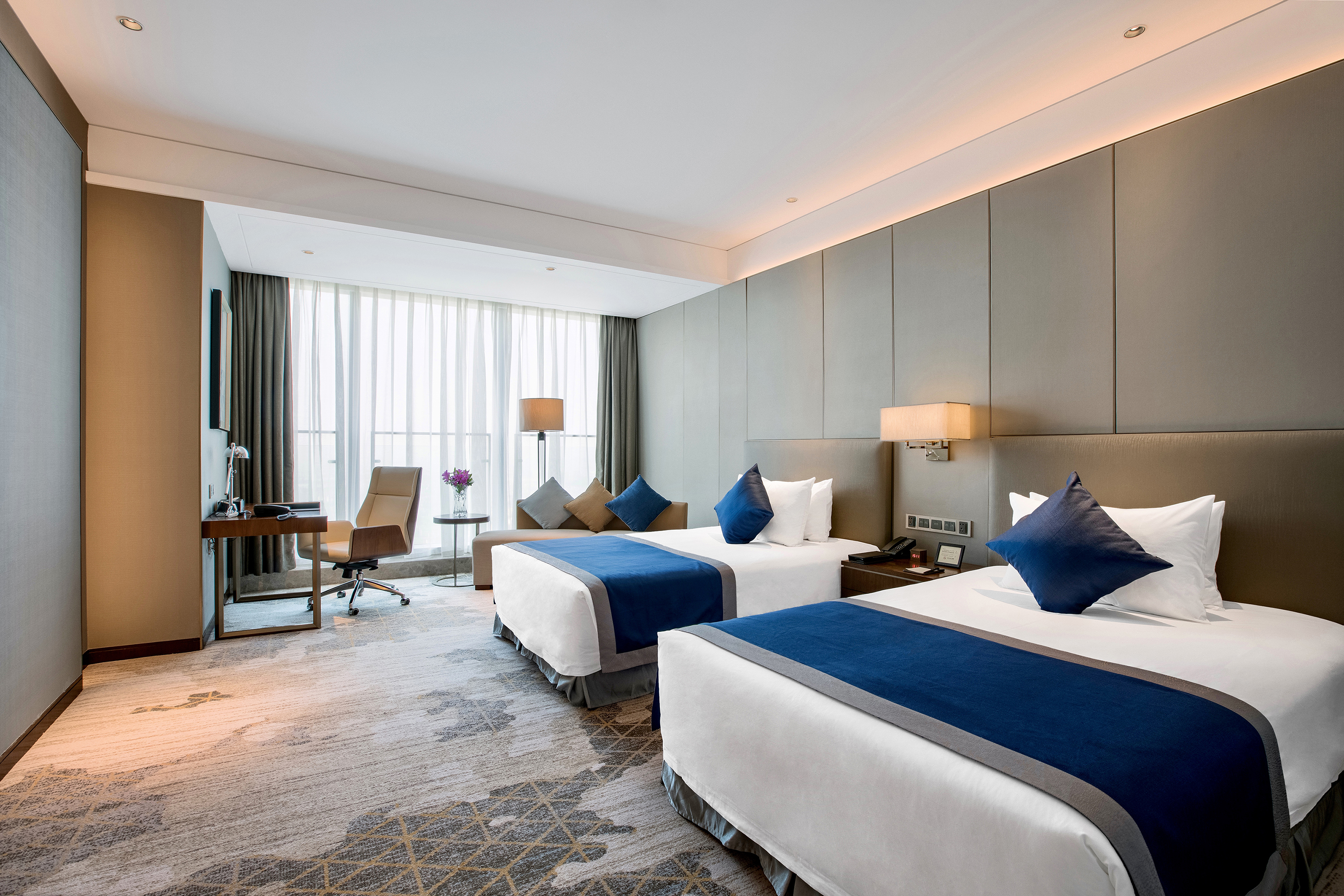 Golden Eagle Summit Hotel Maanshan全景双床房（落地窗俯瞰城市景观+斯林百兰床垫）