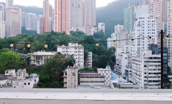 In a bustling city, people stand on the rooftops of tall buildings, gazing out at the surrounding skyscrapers at Mini Central