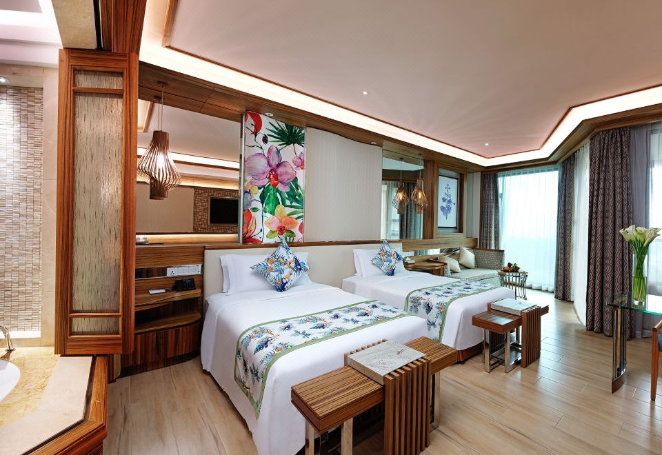 山景温泉双床房-私家泡池-认证温泉水入房-景观阳台-独立浴缸