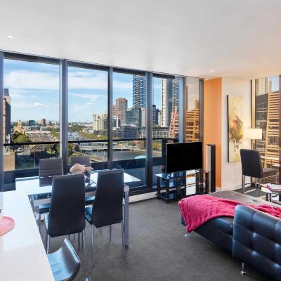 Two Bedroom Apartment With Balcony And Two Bathrooms Aura on Flinders Serviced Apartments Promo Code