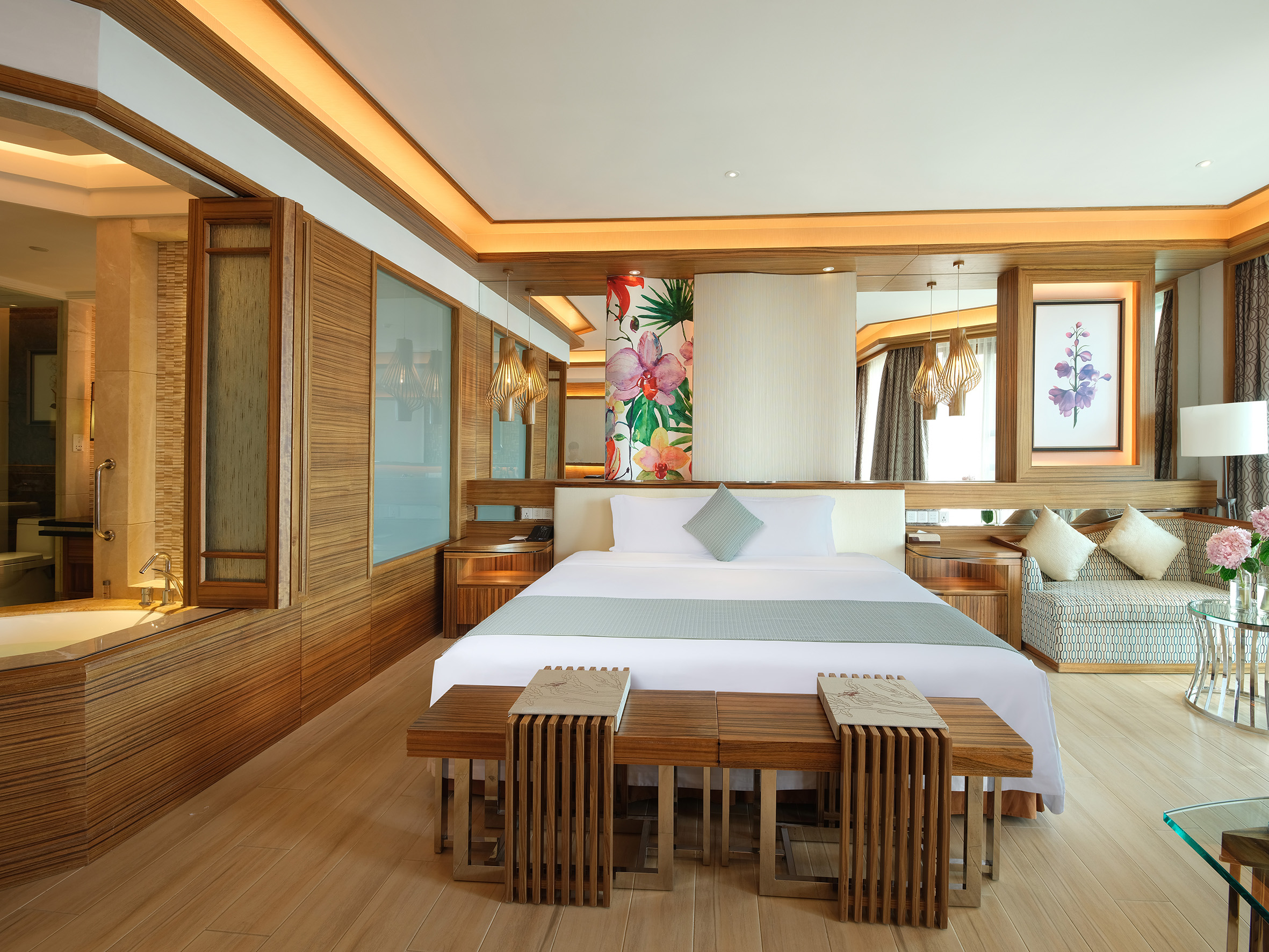 山景溫泉大床房-私家泡池-認證溫泉水入房-景觀陽臺-獨立浴缸