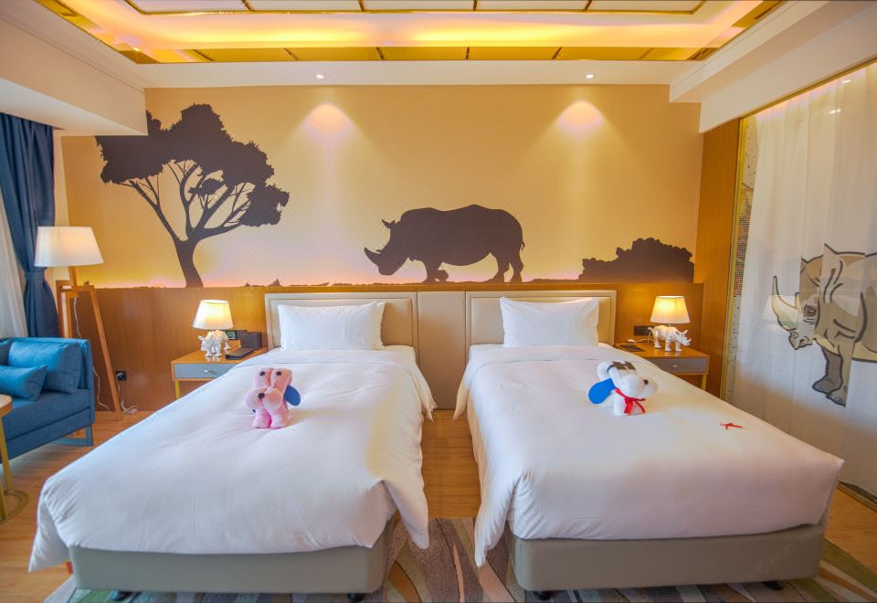 動物景觀雙床房（房間直麪動物園）