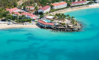 a bird 's eye view of a resort on a small island with clear blue water at Grand Case Beach Club