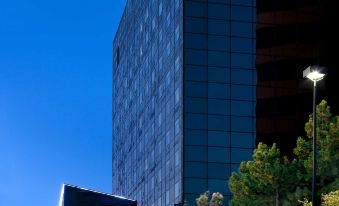 a tall building with a hyatt place sign on the side , illuminated at night at Hyatt Place Denver Cherry Creek