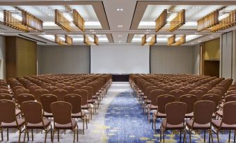 a large conference room with rows of chairs arranged in a semicircle , and a projector screen mounted on the wall at Hyatt Regency Aruba Resort, Spa and Casino
