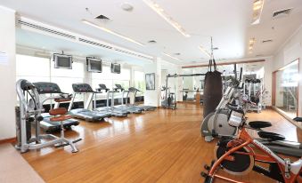 a well - equipped gym with various exercise equipment , such as treadmills , stationary bikes , and weight machines at Aryaduta Palembang