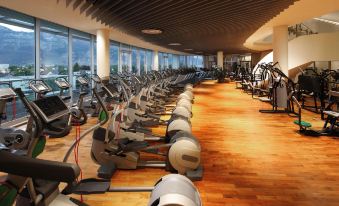 a large , well - equipped gym with numerous exercise equipment , including treadmills , stationary bikes , and weight machines at Four Points by Sheraton Panoramahaus Dornbirn
