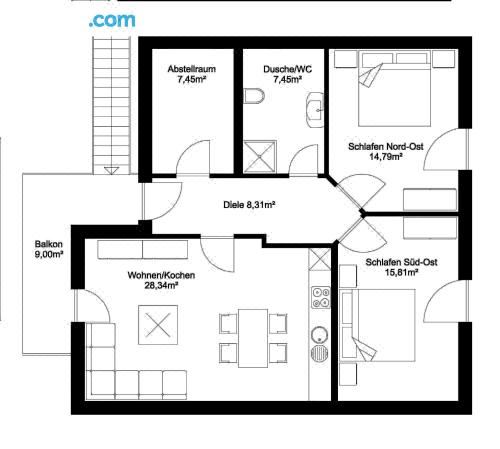 带阳台的两卧室公寓